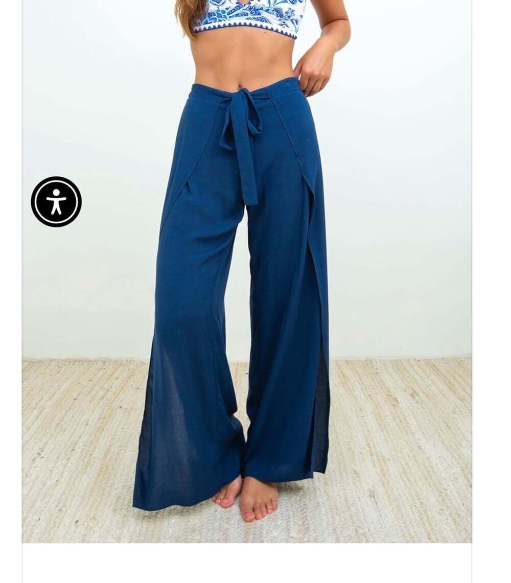 Juniper Blu Tie Front Wide Leg Split Pants Blue XS